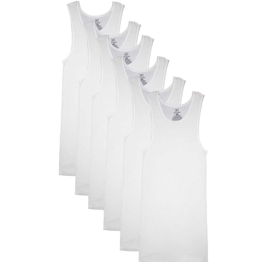 George Mens Ribbed Collar Sleeveless Pullover A-Shirts 6-Pack White Size XL